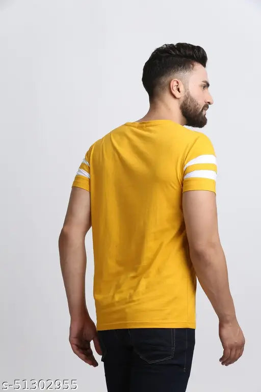 Rodzen Men's Printed Round Mustard Tshirts