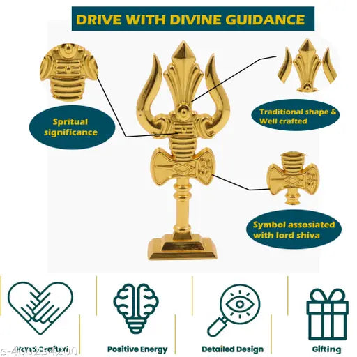Metal Soolam Trishul car dashboard idol, Indian decorative showpiece for home and office gifting