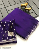 Purple georgette saree with elephant pattern and white border