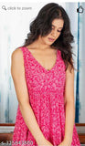 Pink rayon sleeveless print dress, vibrant floral design for women's fit & flare party wear, India origin
