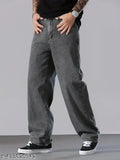 Black denim jeans, casual fit, relaxed waistband