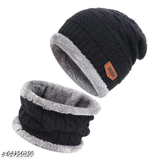 Woolen winter beanie with neck warmer and scarf, premium quality and unisex design