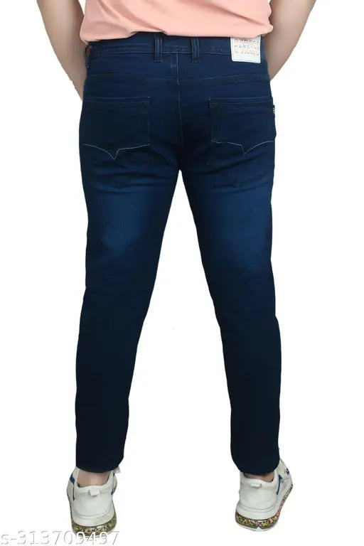 Dark Blue Denim for Men - Solid, 1 pack, waist sizes 28, 30, 32, 34, 36, Indian-made denim clothing on hanger