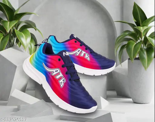 Colorful sports shoes with red and blue accents, suitable for kids' fashionable footwear