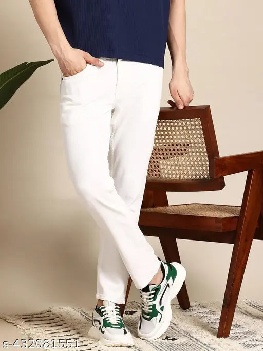 White cotton slim fit men's jeans