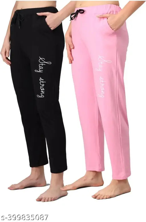 Pink cotton women's nightwear set, long pants, shorts
