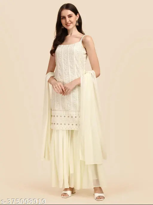 Yellow chiffon kameez set with dupatta