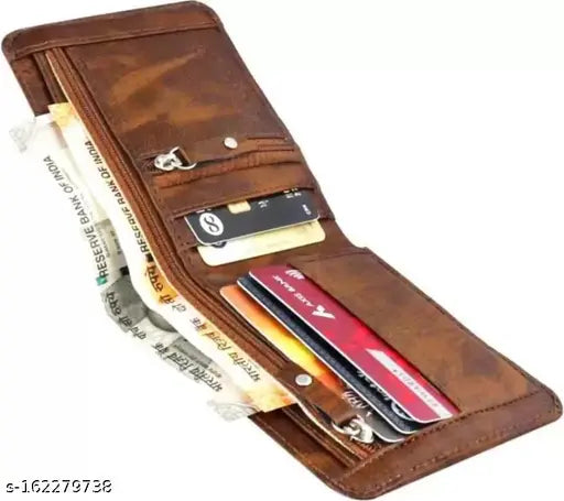 Brown artificial leather, PU, men's wallet - regular size (6 card slots), colorblock design