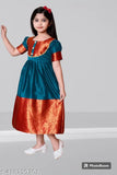 Silk, red and gold South Indian frock with short sleeves and straight cut