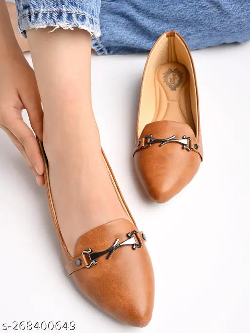 Tan synthetic slip-on ballerinas by Shoetopia for women, India origin