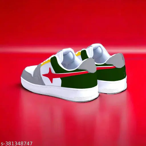 Green and white sneakers, children's casual footwear, sports shoes with velcro closures