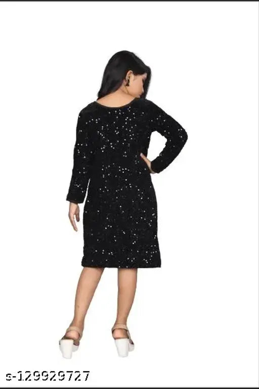 Embellished net one-piece flax frock with long sleeves, Indian-made Wazix Clothing for kids aged 4-14 years