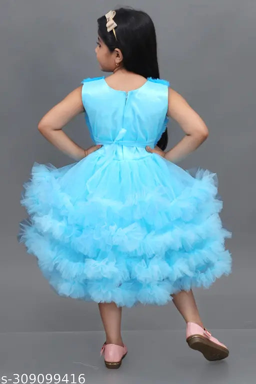 Net embellished, fit & flare dress-frock in pastel print, perfect for kids 1-2yrs to 7-8yrs