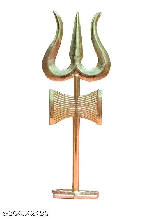Golden metal Universal Kraft Lord Shiva Trishul Damru with stand, 11cm height for Vastu, office protection, prosperity & success