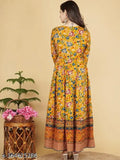 Women's printed viscose rayon Anarkali kurta with three-quarter sleeves and vibrant patterns, perfect for Indian festive wear