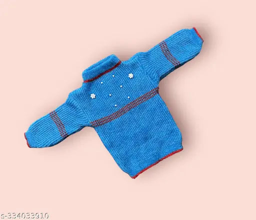Embroidered wool unisex sweater set for babies, The Varman Creations on model in 0-3M size
