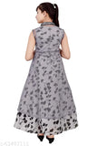 Gray net printed sarak gown for party wear, sleeveless and single size 3-4 years