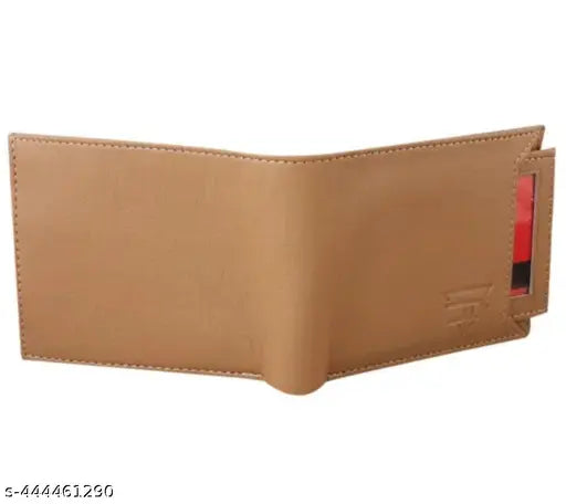 Beige faux leather trendy men's wallet, compact bi-fold design for daily use