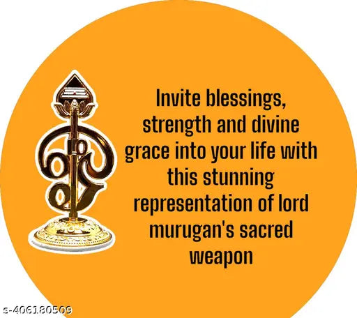 Golden Murugar OM Vel, intricately crafted metal god idol for pooja room and car dashboard (3.5 inches height)