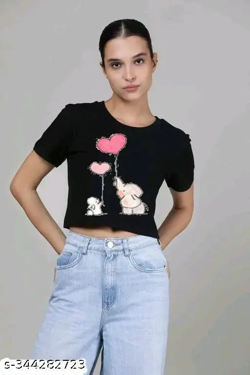 Summer Special crop cotton blend short sleeves, printed net fabric, size [SIZE] from India