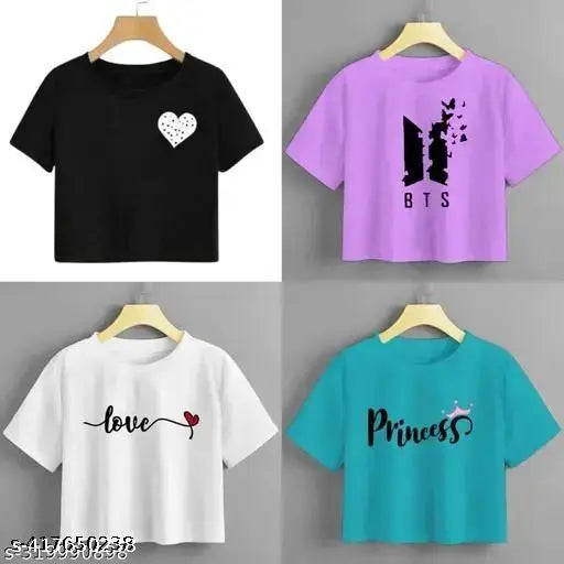 Stylish printed cotton blend crop top, trendy women's fashion, short sleeves and XS size