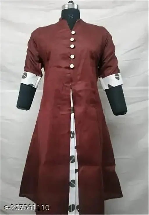 Actor attire, maroon kameez with white trim, long sleeves, front button closure