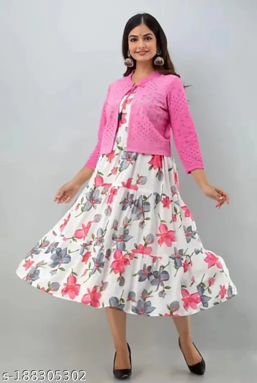 Rayon Shipali Women's Designer Kurti with Jacket, solid pattern, three-quarter sleeves - Indian ethnic wear fashion