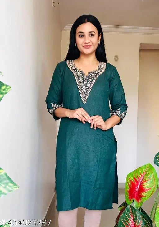 Vibrant green pashmina wool kurta, Kashmiri design