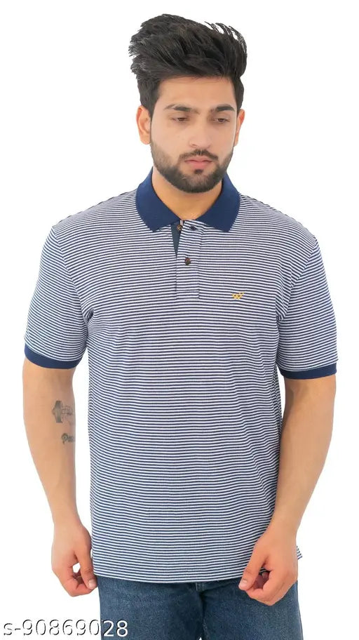 Wild Cops Premium Edition Cotton Blend Striper Polo T-Shirt, men's short sleeves, all-over horizontal stripes, signature embroidered logo