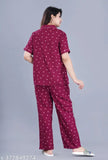 Women's rayon printed nightwear shirt & pyjama set with collared neck and short sleeves, available in sizes S-XXXL. Indian-made sleepwear for women & girls