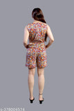 Women's printed poly crepe sleeveless jumpsuit, self-design net pattern for women's fashion