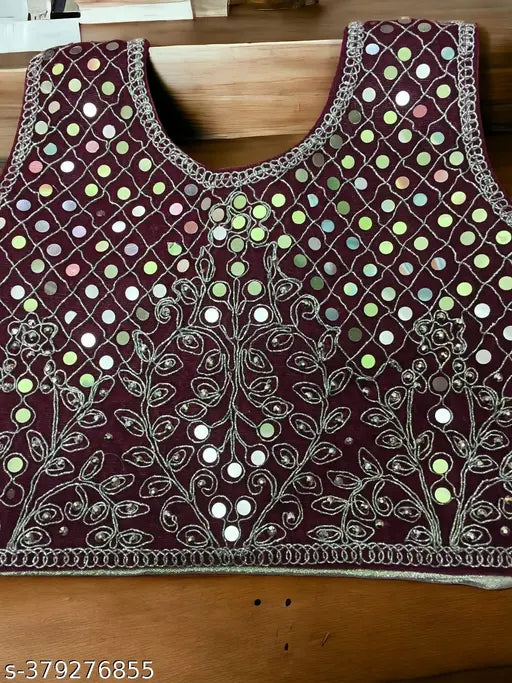 Embellished velvet lehenga choli for girls, no dupatta - Indian handcrafted ethnic wear for 0-3 years