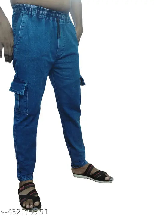 Denim Solid men's Superdry gym tech stretch jogger pant, trendy cargo style with comfortable fit. Available in sizes 28, 30, 32, and 34 (waist 28/30/32/34, length 38/38/38/40, hip 30/32/34/36). Made in India
