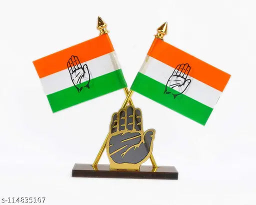 Indian Congress party car dashboard flag with emblem on net