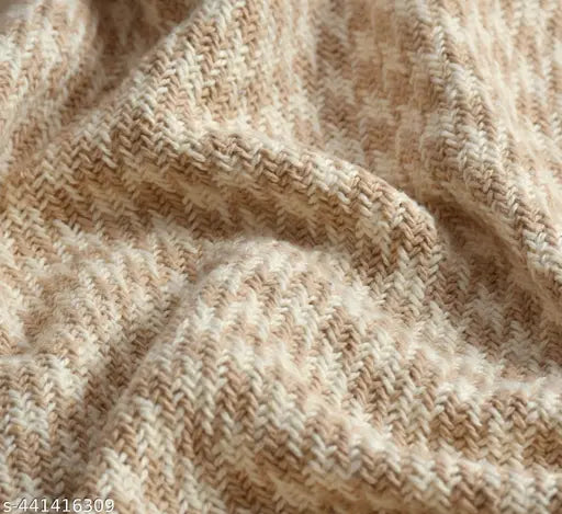Beige extra fine plaid cotton throw, ethnic motifs, luxurious living room accessory