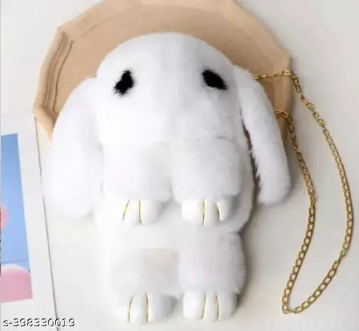 Soft and cute bunny crossbody sling bag with chain and smooth zipper