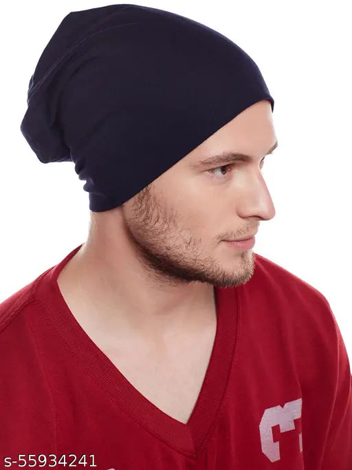 Navy blue cotton beanie cap, Vimal Jonney men's solid style, made in India