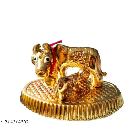 Metallic Kamdhenu cow and calf statue