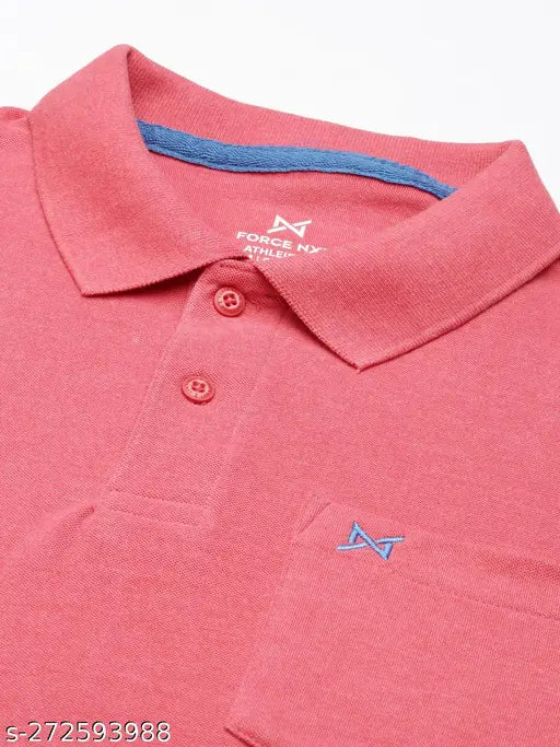 Pink Red Cotton Polo T-Shirt Pack of 1, self-design, short sleeves, versatile style, premium cotton fabric, twill tape on neck, embroidered branding pocket, suitable for all age groups, India origin