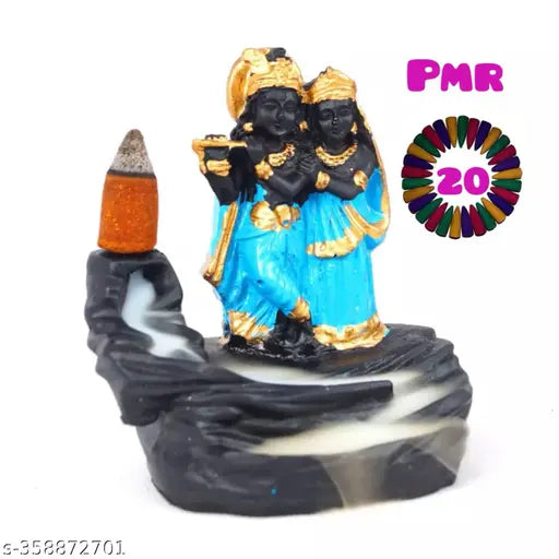 PMR resin Radha Krishna smoke backflow fountain, decorative incense holder for home, Indian handcrafted figurine and showpiece
