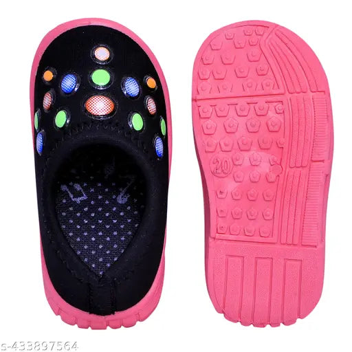Pink and black casual shoes with multicolored accents