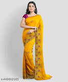 Yellow Pink Syclon Silk Net Zari Embroidery Saree with separate Bangalore silk blouse, showcasing intricate mirror work and embroidery on Indian-made free size saree (5.5m length, 0.8m blouse length)