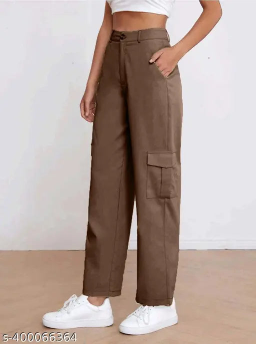 Woman's navy blue straight fit casual cotton lycra trousers, pack of 2