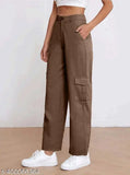 Woman's navy blue straight fit casual cotton lycra trousers, pack of 2