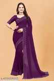 Purple georgette sari with diamond border