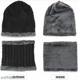 Black woolen winter cap with neck warmer combo - soft, unisex, ultra-soft woolen beanie plus muffler scarf
