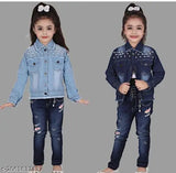 Light blue denim kids jacket with zipper, two pockets