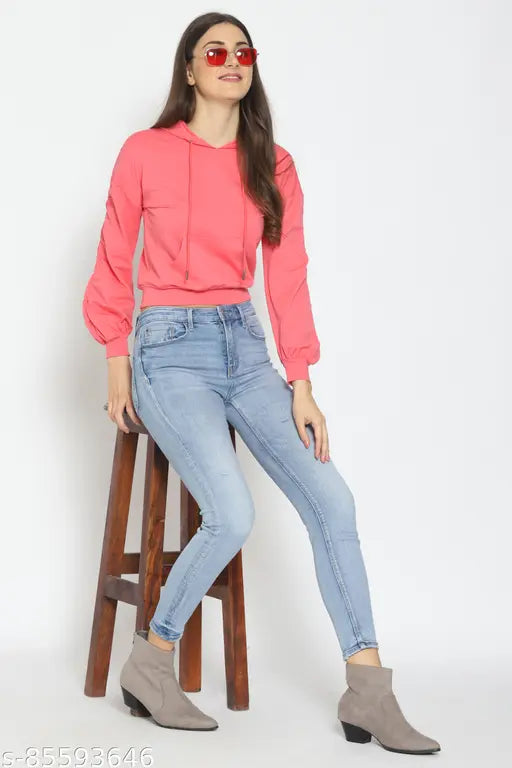 Reversible fleece full sleeve solid women's sweatshirt, available in XS-XXL sizes. Wearable fashion for colder days