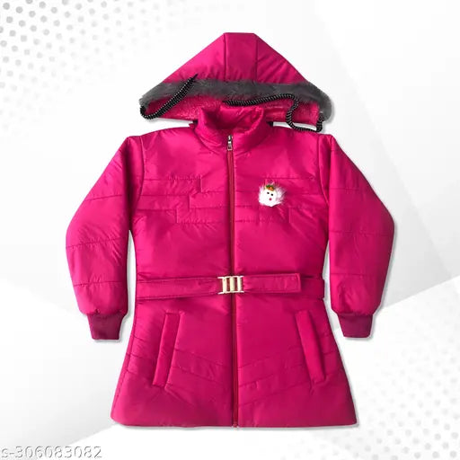 Pink padded winter coat with hood, insulated and durable