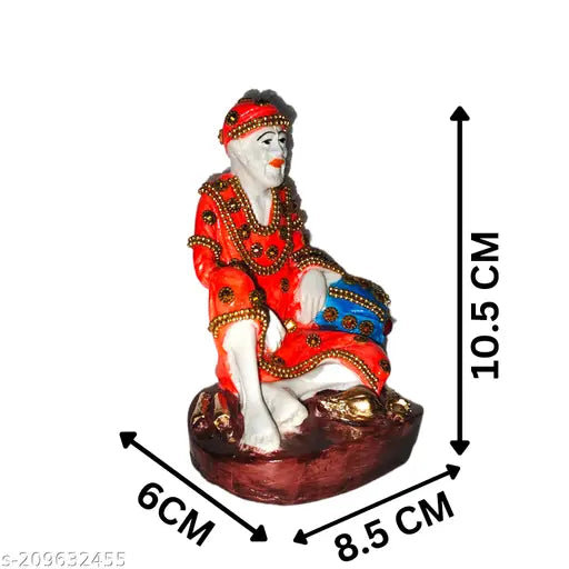 Handcrafted polyresin Sai Baba Murti sculpture for home or office, featuring japa mala and romantic couple design. Ideal gift for special occasions, carefully clean with microfiber cloth. Made in India, slight variations may occur due to handmade nature